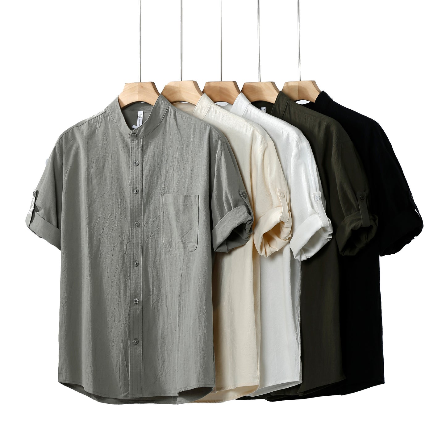 Linen Shirt Men's Short-sleeved Shirt Loose Men's Clothing Chinese Style Summer Cotton Linen Men's Solid Color Simple Stand Collar Top