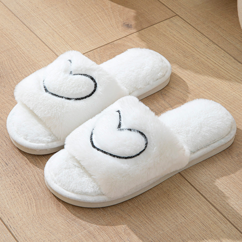 Plush Open Toe TPR Men And Women Couple Slippers