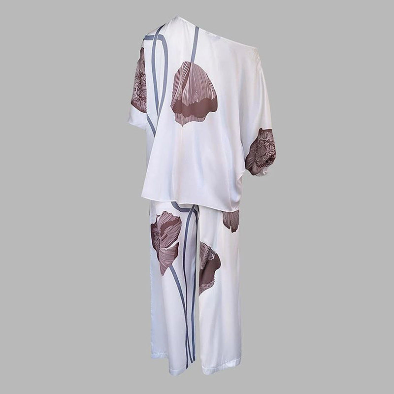 Loose Printed Top Straight-leg Pants Casual Fashion Set