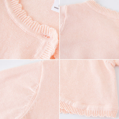 New Korean Style Round Neck Girl's Knitted Cardigan Coat Medium And Large Kids' Sweater Shawl