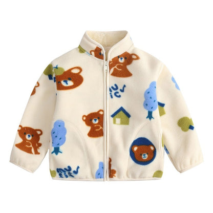 Polar Fleece Kids' Overcoat Fleece Printed Cardigan