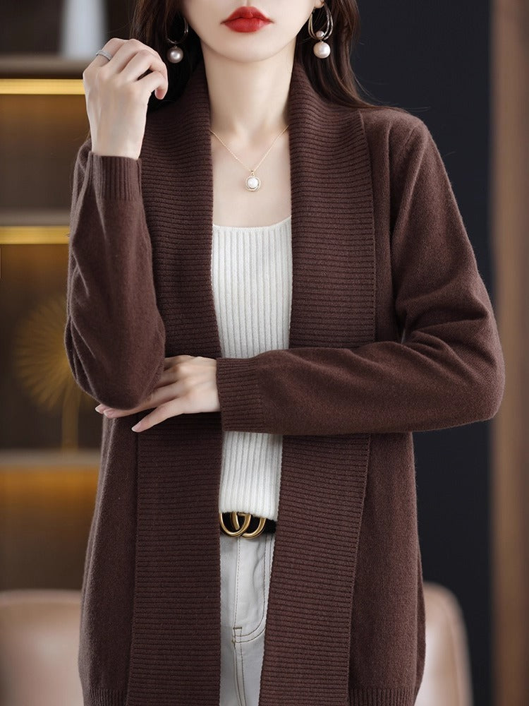 Fashion Cardigan Mid-length Lapel Outer Long-sleeves Sweater