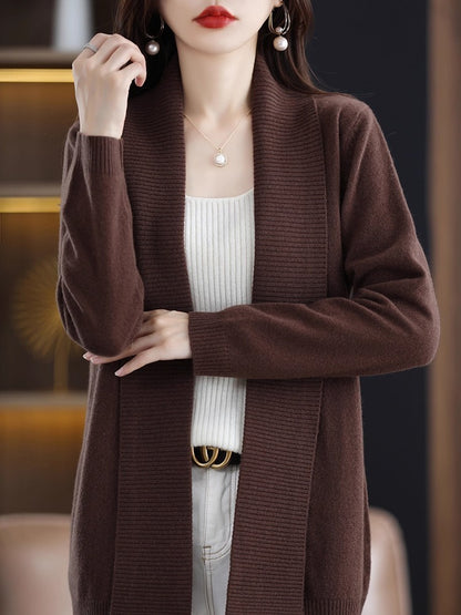 Fashion Cardigan Mid-length Lapel Outer Long-sleeves Sweater