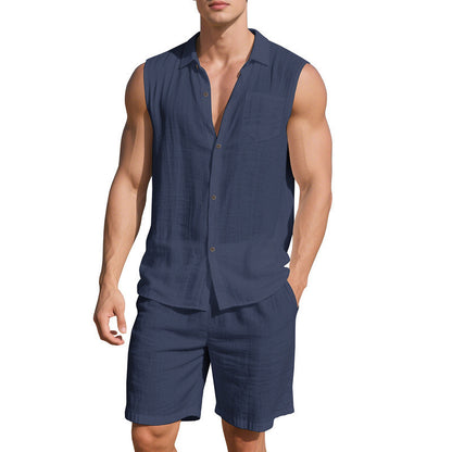 European And American Linen Suit Men's Clothing Casual Polo Collar Sleeveless