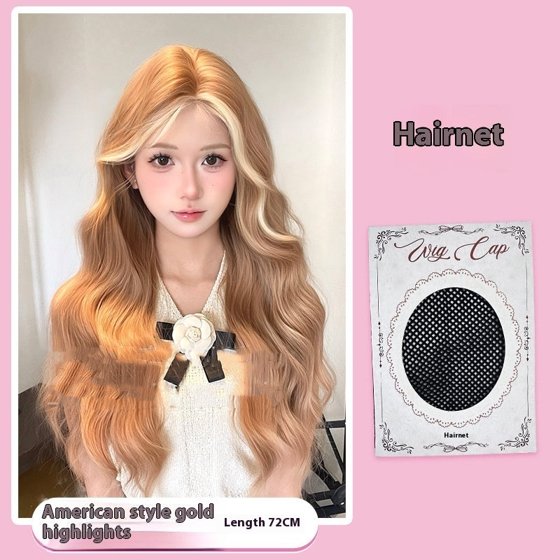 One-word Lace Long Curly Hair Natural Full-head Wig
