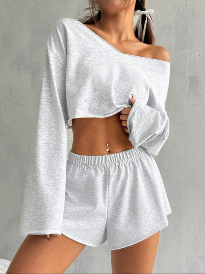 European And American Women's Long-sleeve Blouse Shorts Suit