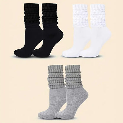 Loose Stockings Spring And Autumn Women's Black, White And Gray Pure Color Socks