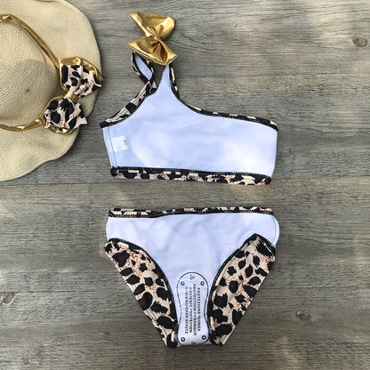 Kids Leopard Print Bikini Three-Piece Set