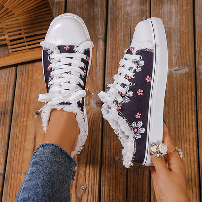Spring And Autumn New Casual All-match Flat Lace-up Plus Size Low-top Canvas Shoes For Women