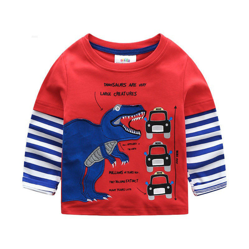 Boys T-shirt Kids Tees Baby Child Boy Cartoon Tops Spring Children Tee Long Sleeve Cotton Cars Trucks Bus Striped Autumn Shirt