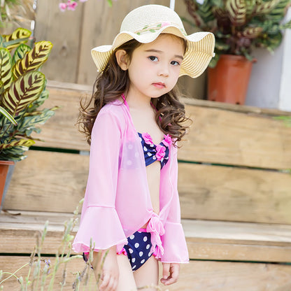 Girl Sweet And Cute Princess Polka Dot Bikini Three-Piece Suit For Kids