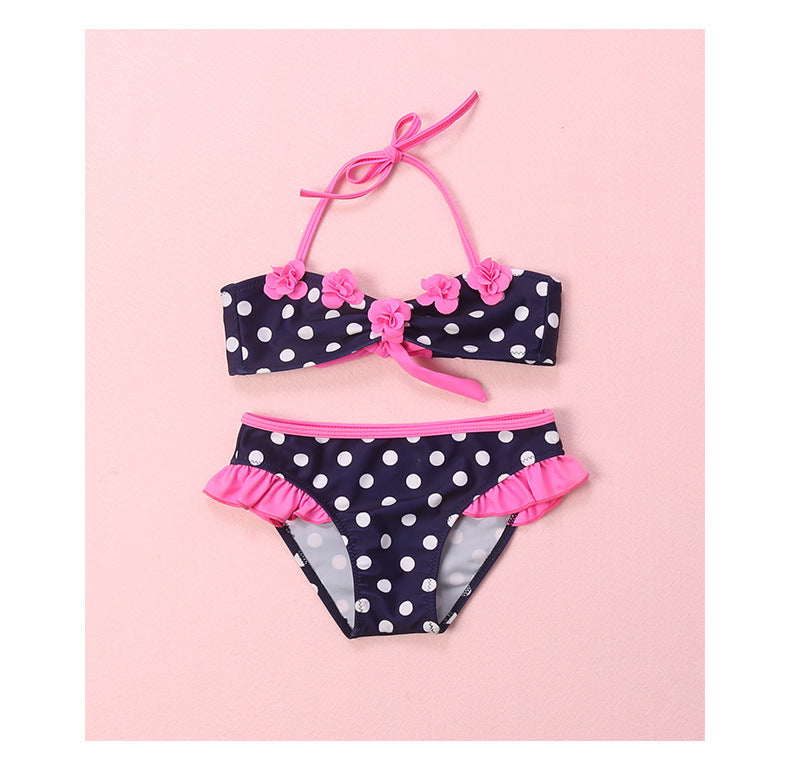 Girl Sweet And Cute Princess Polka Dot Bikini Three-Piece Suit For Kids