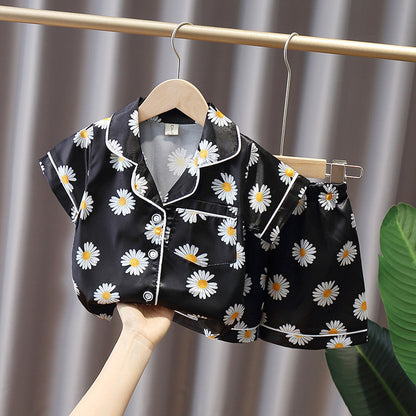 Pajamas Boy Summer Short-Sleeved Ice Silk Girl Thin Section Middle And Small Children Kids Home Service Baby Suit