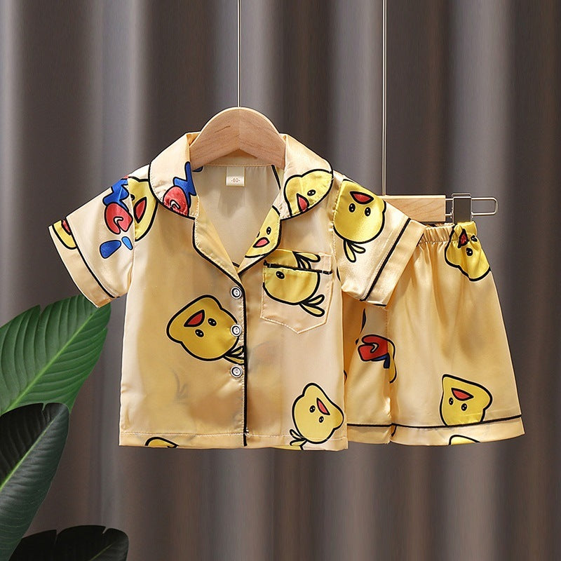 Pajamas Boy Summer Short-Sleeved Ice Silk Girl Thin Section Middle And Small Children Kids Home Service Baby Suit