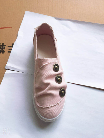 Large Size Denim Canvas Shoes Women Flat Bronze Buckle Shoes