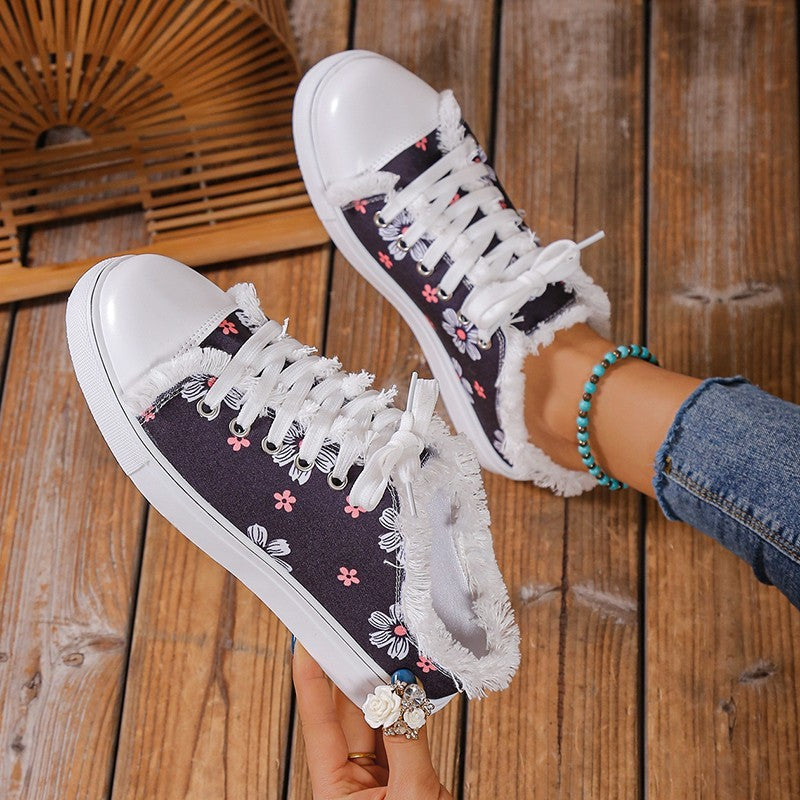Spring And Autumn New Casual All-match Flat Lace-up Plus Size Low-top Canvas Shoes For Women