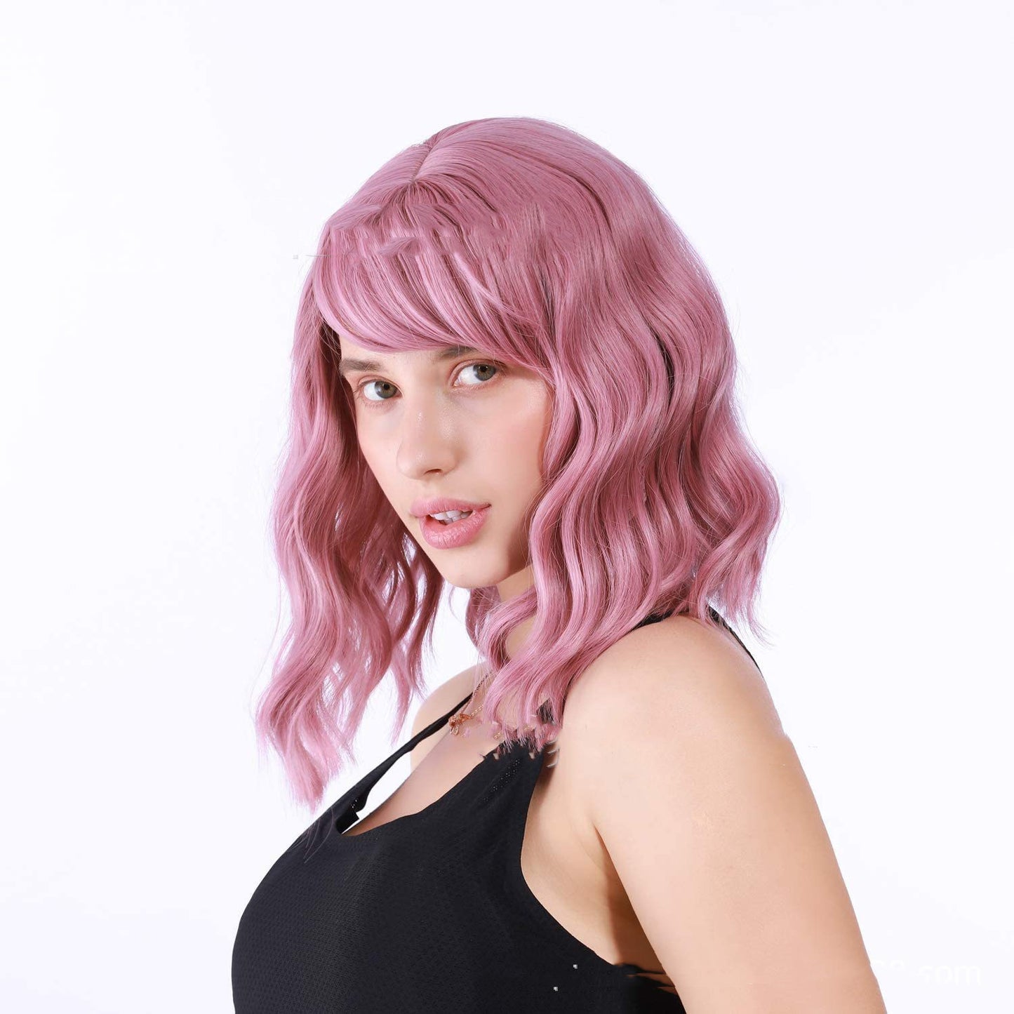 European And American Style Wig Pink Water Ripple Short Curly Hair
