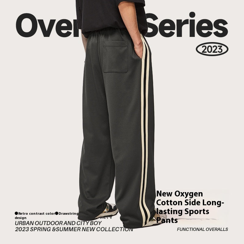 Loose Casual Men's Clothing New Oxygen Cotton Sports Ribbon Straight-leg Pants