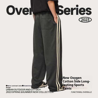 Loose Casual Men's Clothing New Oxygen Cotton Sports Ribbon Straight-leg Pants