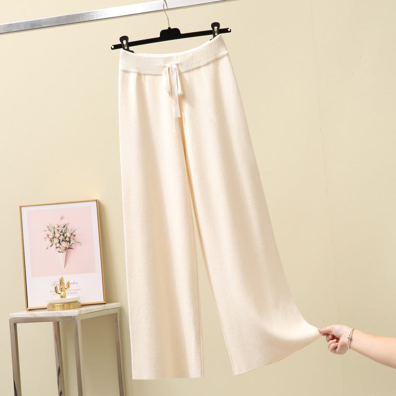 High Waist Straight Loose Thick Knitted Trousers Draping Mop