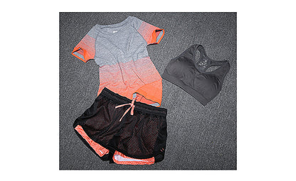New Women Yoga Sport Suit Bra Set 3 Piece Female Short-sleeved Summer Sportswear Running Fitness Training Clothing