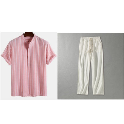 Summer Men's Clothing Short Sleeve Shirt Linen Leisure Trousers