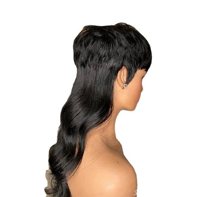 Bangs Black Front Short Back Long Brazilian Wig