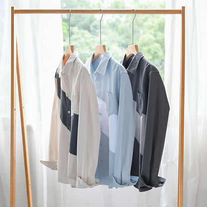 Men's Clothing Leather Stitching Long-sleeved Shirt