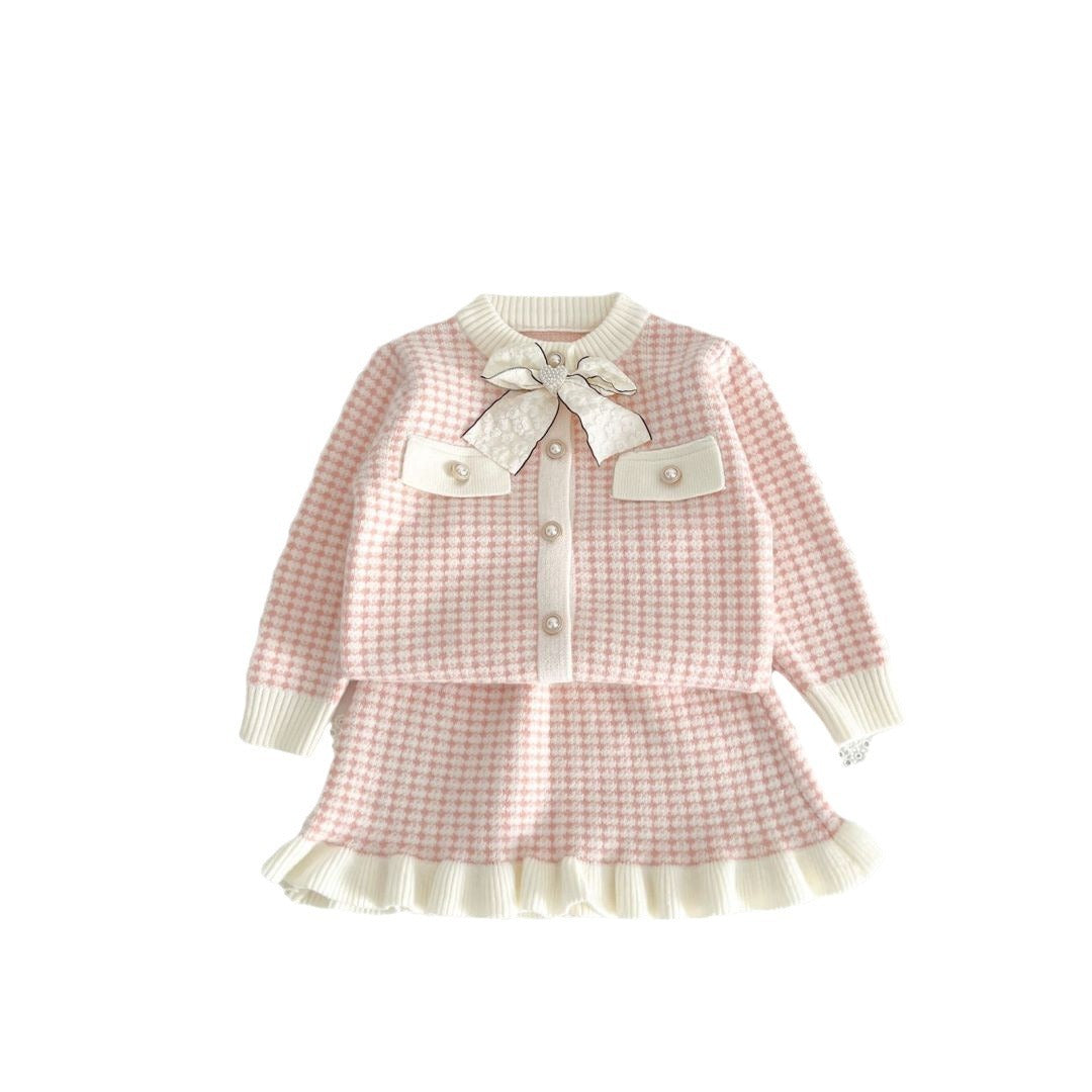 Kids' Sweater Skirt Knitted Cardigan Baby Two-piece Suit
