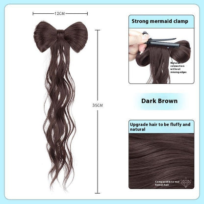 Wig Women's Long Hair Braid Lazy Bow Half Tie Up A Bun Hairstyle Artificial Hair Ponytail