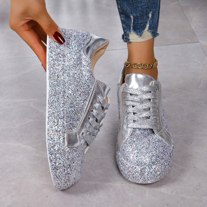 Plus Size Sequins Casual Fashion Shoes Women Front Lace Up Sneaker Women