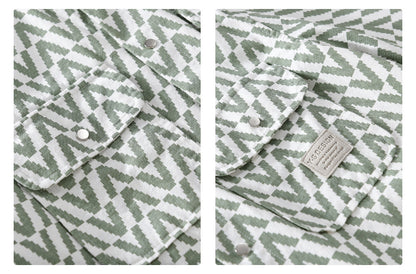 Men's Clothing Print Plaid Long Sleeve Casual Loose Shirt