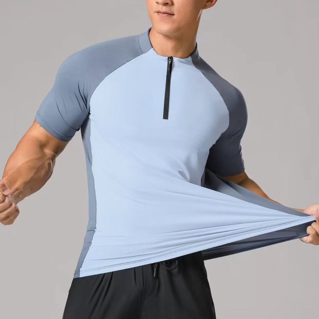 Quick-drying Stand Collar Half Zip Short-sleeved Sportswear Workout Training Clothes