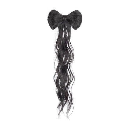 Wig Women's Long Hair Braid Lazy Bow Half Tie Up A Bun Hairstyle Artificial Hair Ponytail