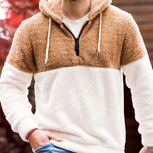Stitching Half Zipper Hooded Thickened Men's Sweater
