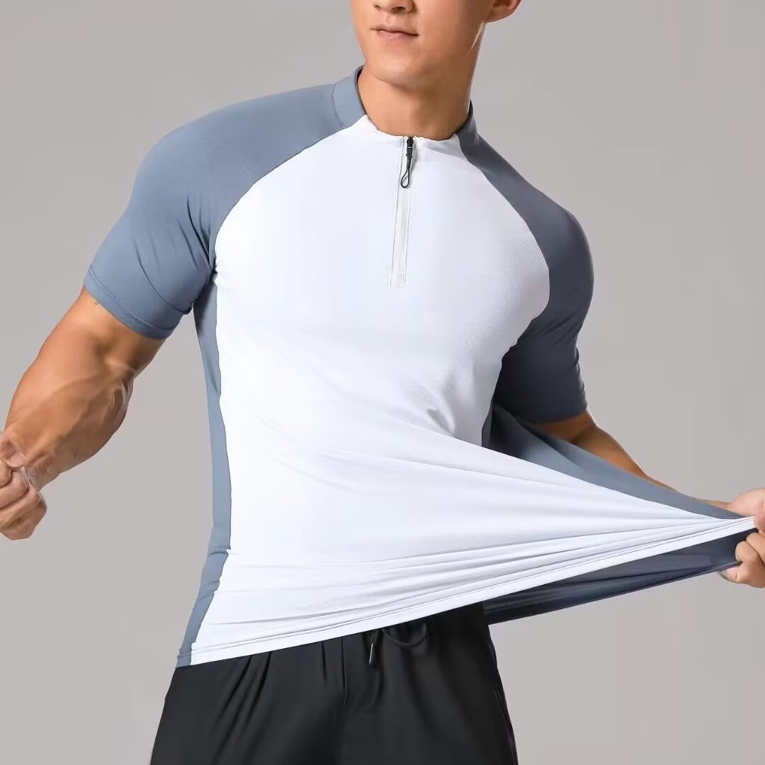 Quick-drying Stand Collar Half Zip Short-sleeved Sportswear Workout Training Clothes