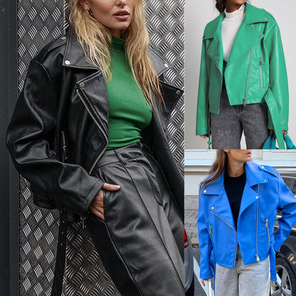 Punk Short Belt Lapel Locomotive Style Jacket