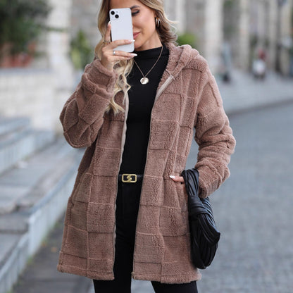 Hooded Long Cardigan Plush Coat