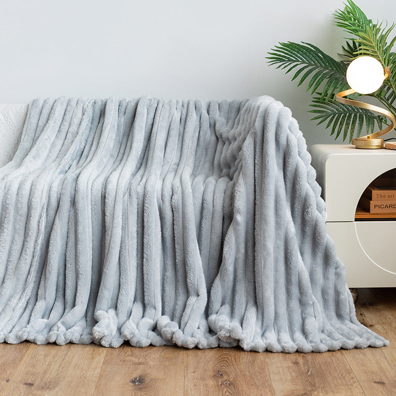 Wide Strip Dehaired Angora Blanket Multi-functional Nap Fleece-lined Thickened