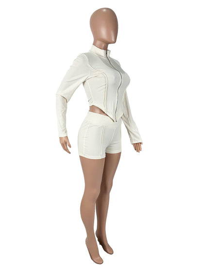 Women's Sexy Lapel Long Sleeve Shorts Suit