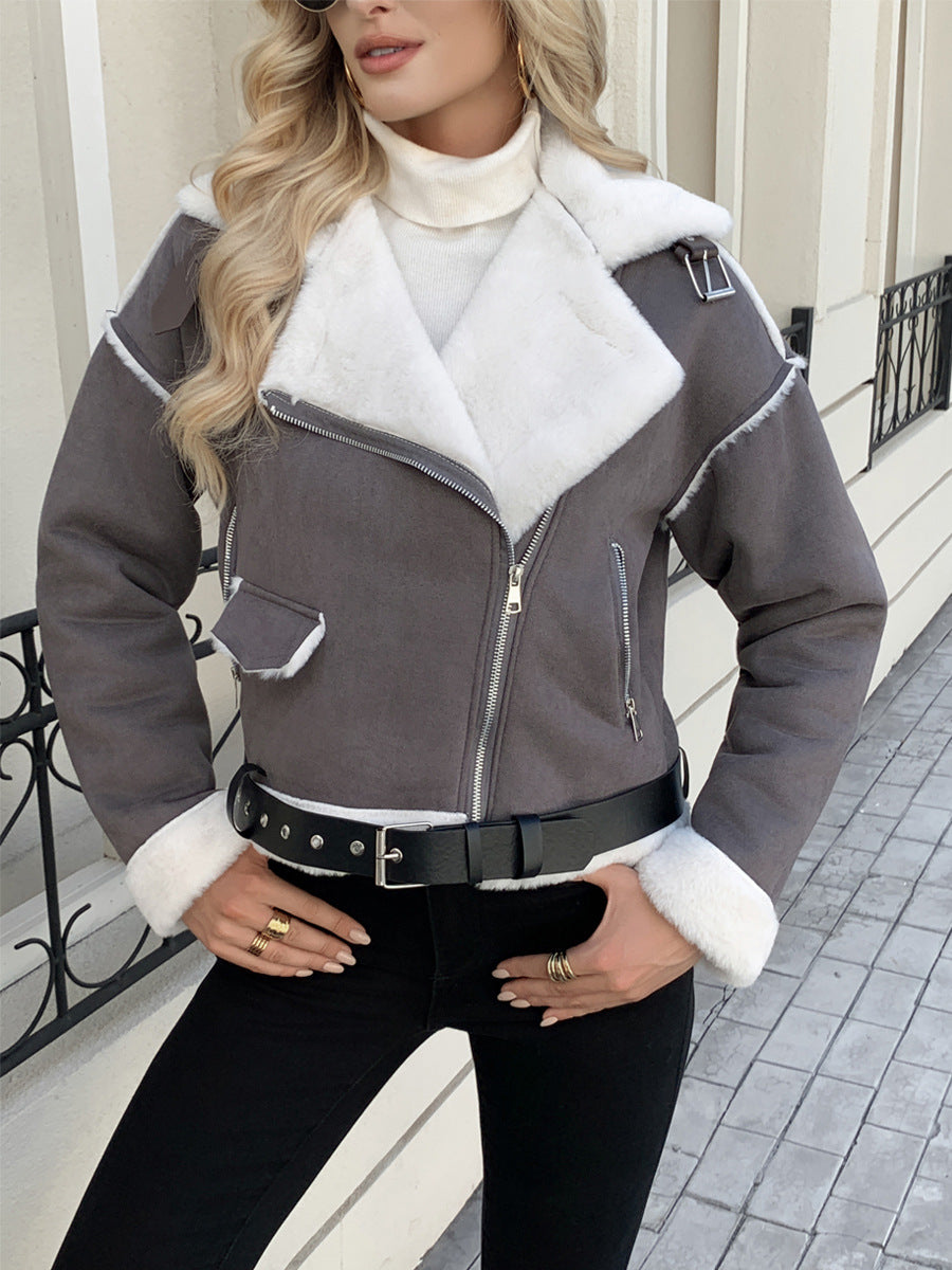 Women's Casual Fashion Polo Collar Plush Jacket Coat