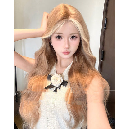 One-word Lace Long Curly Hair Natural Full-head Wig