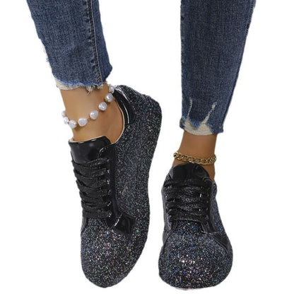 Plus Size Sequins Casual Fashion Shoes Women Front Lace Up Sneaker Women