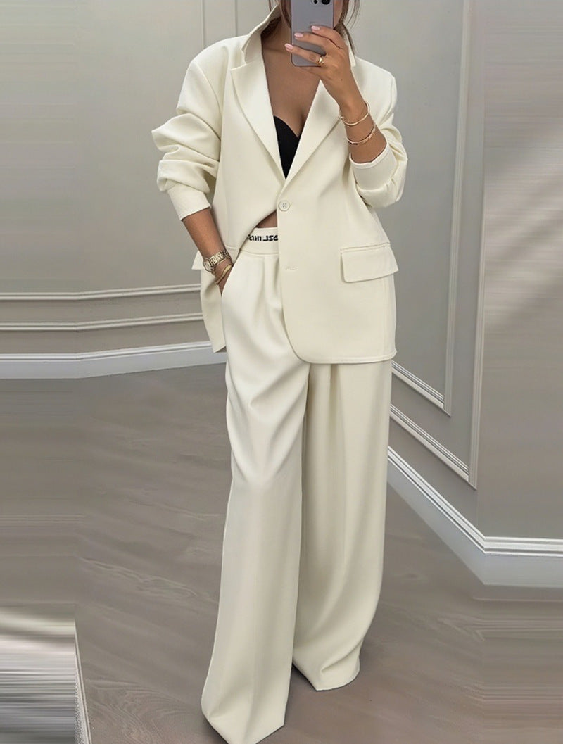 Women's Temperament Long Sleeve Jacket Casual Wide-leg Pants Suit