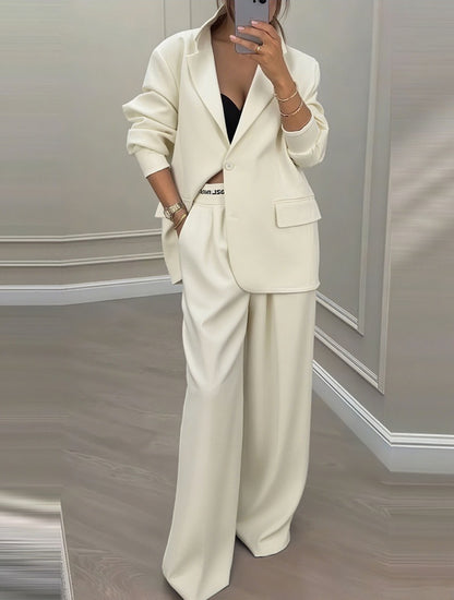 Women's Temperament Long Sleeve Jacket Casual Wide-leg Pants Suit