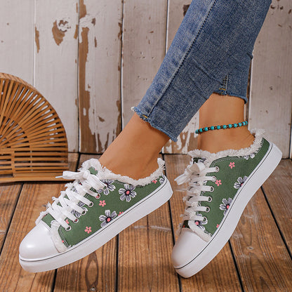 Spring And Autumn New Casual All-match Flat Lace-up Plus Size Low-top Canvas Shoes For Women