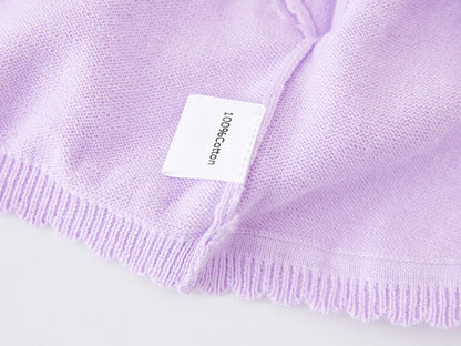 New Korean Style Round Neck Girl's Knitted Cardigan Coat Medium And Large Kids' Sweater Shawl