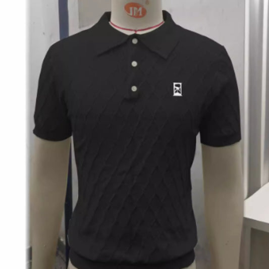 Textured Stitching POLO Short Sleeved Knitted Shirt Top