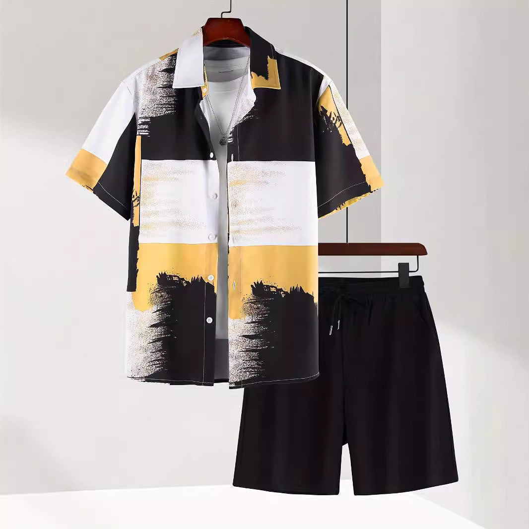 Men's Short Sleeve Shirt Outfit Printed Men's Clothing