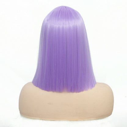 Purple Shoulder Length Bobo Straight Synthetic Fiber Wig Head Cover
